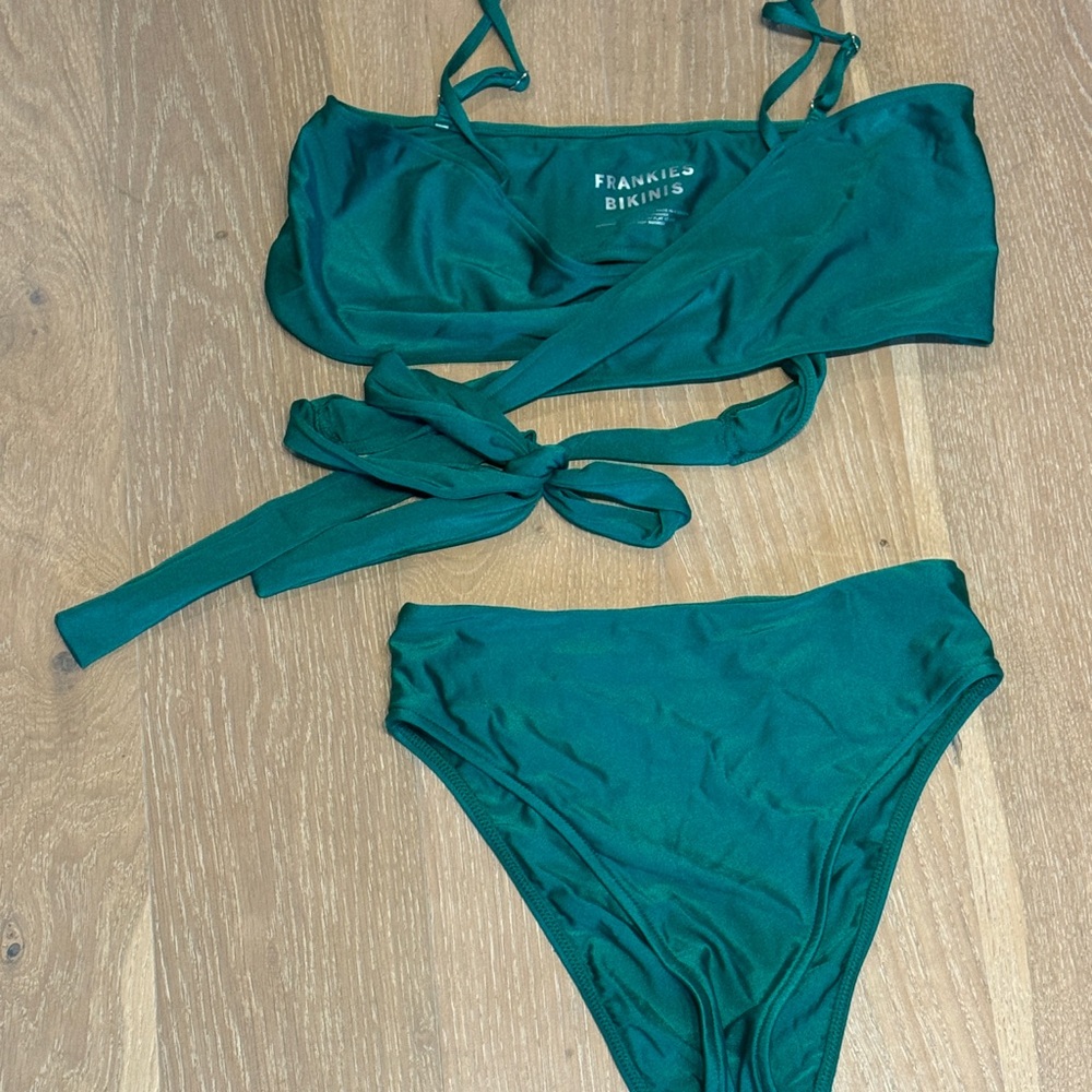 Frankies Bikinis Green Wrap Bikini Set